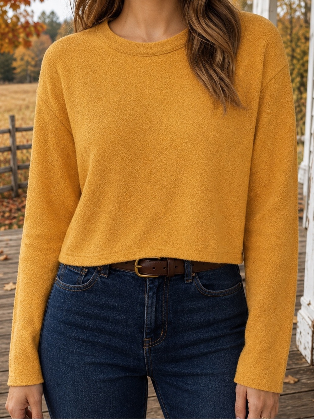 Wild Fable Textured Cropped Sweatshirt Womens Medium Mustard Yellow Long Sleeve